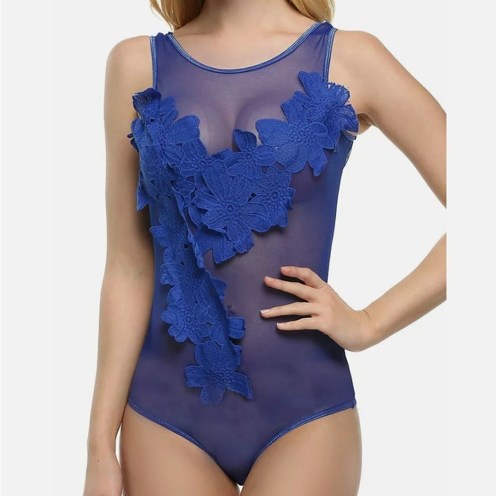 Sexy Lingerie Women Lace Floral One-Piece Mesh Babydoll Sleepwear Badysuit